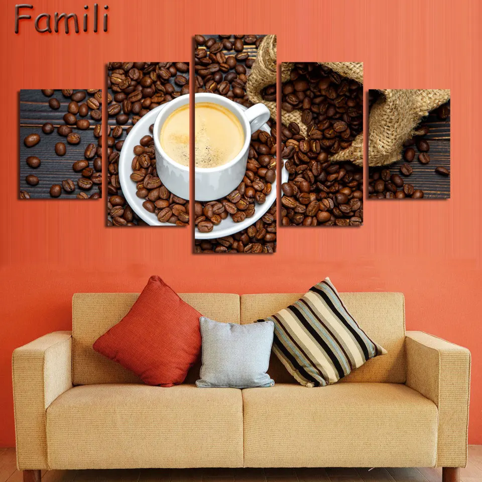 5 шт. настенные картины на холсте кофе без рамки|picture for living room|wall picturespainting poster |