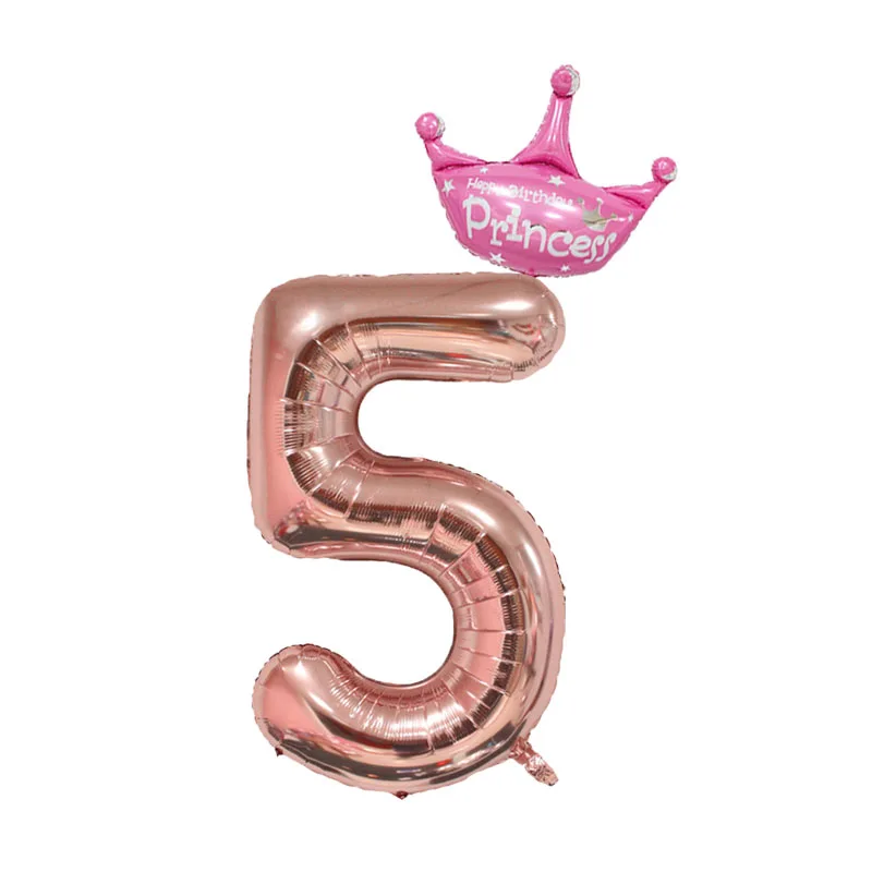 rose gold Number 5 32 дюймов Корона из розового золота номер фольги воздушные шары с днем рождения украшения дети цифра воздушные шары фигура шар Свадебный декор - Цвет: rose gold Number 5