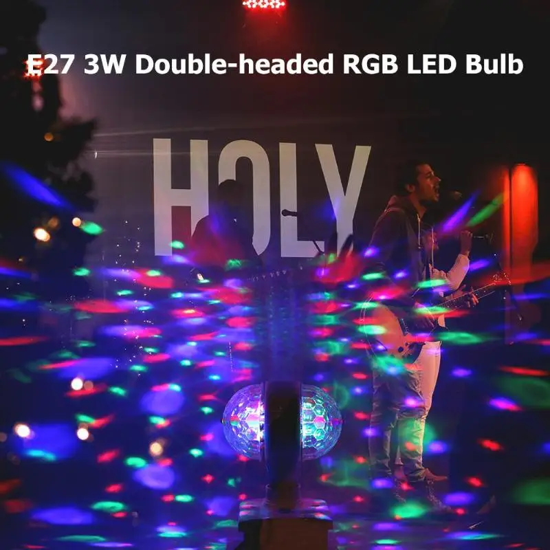 E27 3W двуглавый RGB светодиодный светильник с вращающимся хрустальным магическим шаром