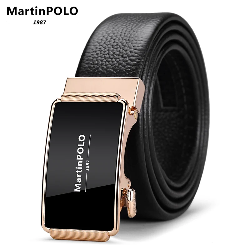 MP02001P-gold Бренд MartinPOLO, модный ремень из натуральной кожи с автоматической пряжкой черного цвета, мужские ремни из коровьей кожи, ремни для мужчин, Ширина 3,5 см, MP02001P - Цвет: MP02001P-gold
