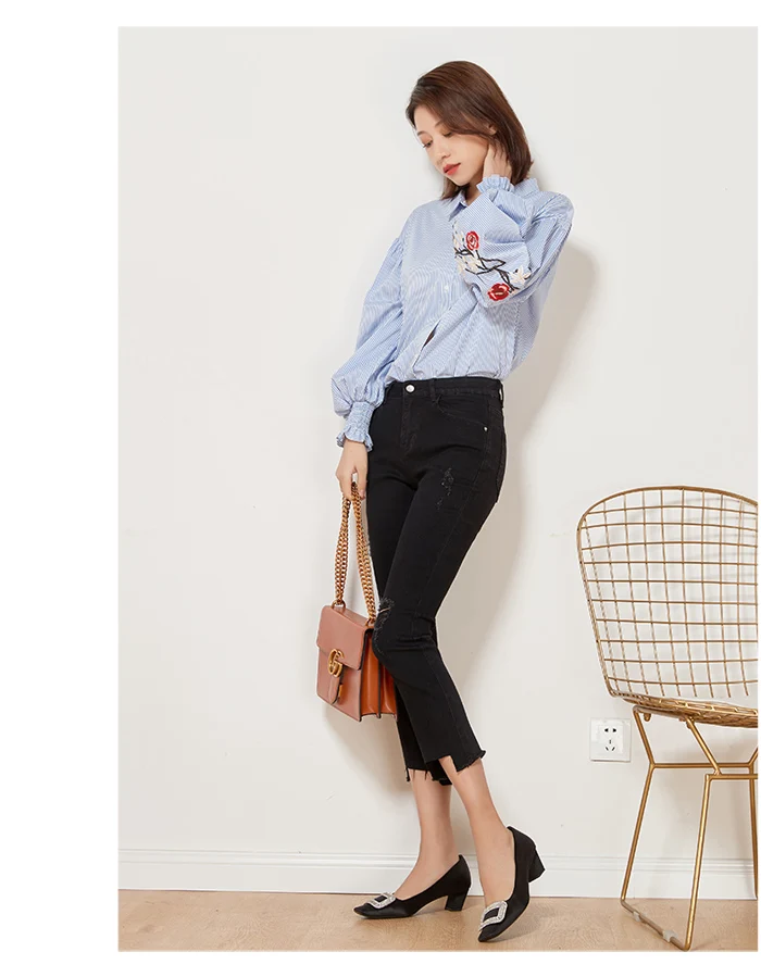 Женские рваные джинсы LEIJIJEANS, повседневные узкие черные джинсы-клеш до щиколотки с бахромой и средней талией, модель 6252 большого размера на осень