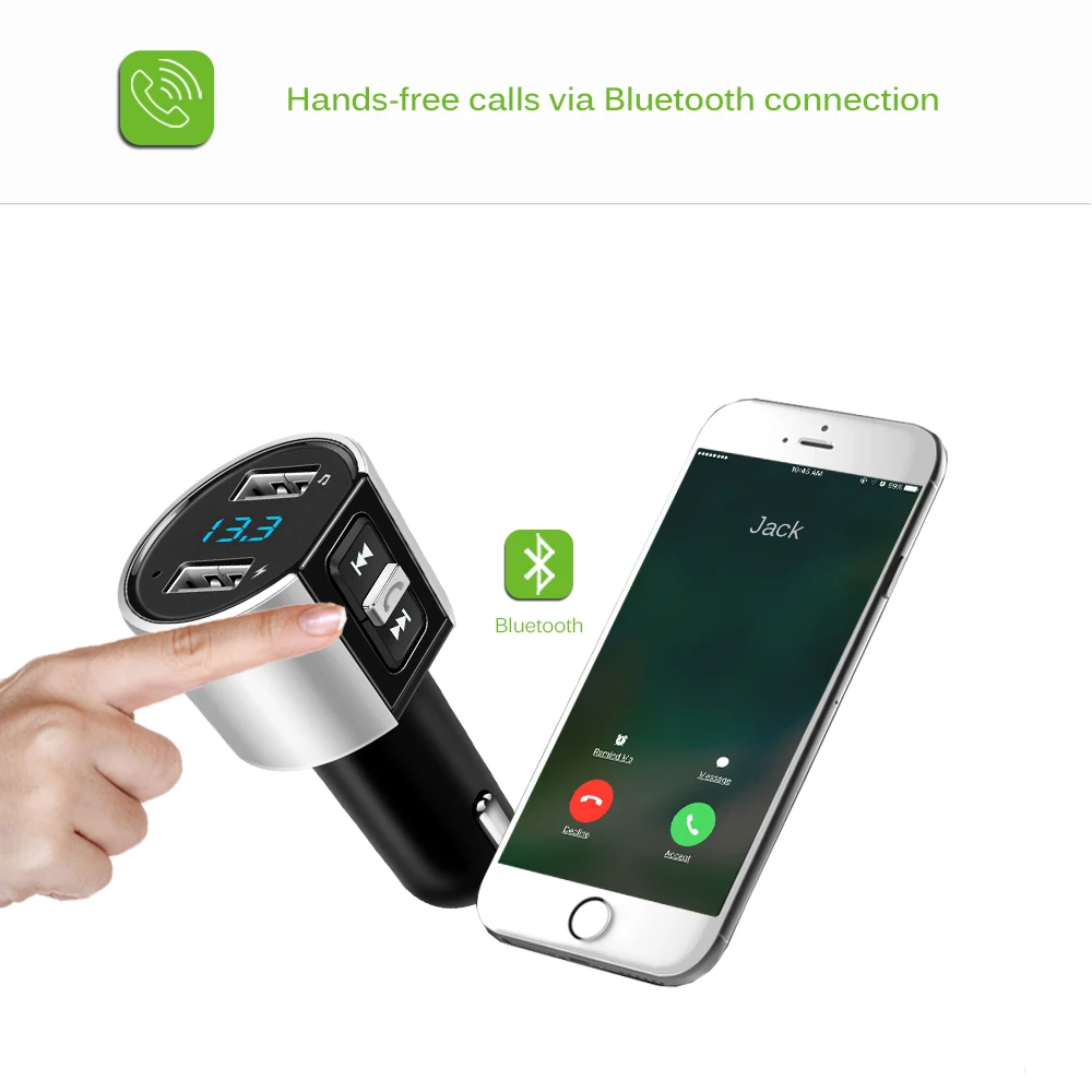 Автомобильный Bluetooth плеер FM модулятор с двумя USB портами функцией быстрой