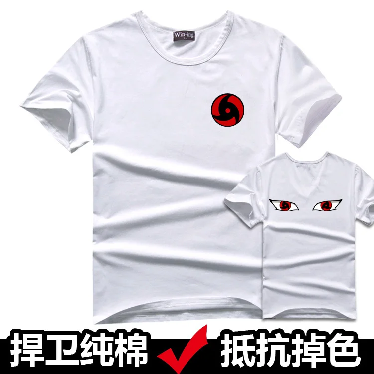 Free shipping Anime cos Naruto cosplay writing the wheel eye men and women models lovers short-sleeve 10 color size S-XXL | Мужская