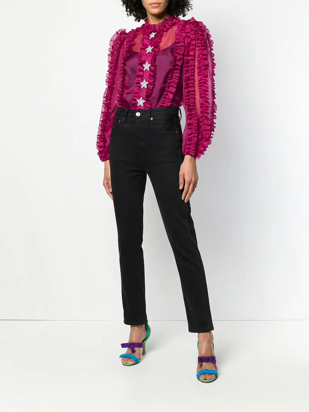 Пикантные Для женщин Полупрозрачная блузка 2018 осень мода видеть хотя рюшами с