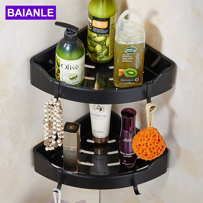 Черные полки для ванной комнаты с матовым никелевым оформлением|bathroom shelf|black bathroom
