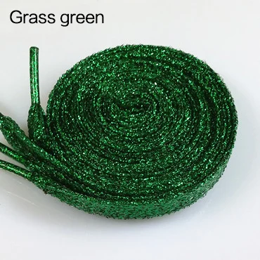 Grass Green Цветные мужские и женские шнурки для кроссовок с металлическим блеском, блестящий шнурок золотого цвета, серебристые плоские шнурки, спортивная обувь для бега, шнуровка - Цвет: Grass Green