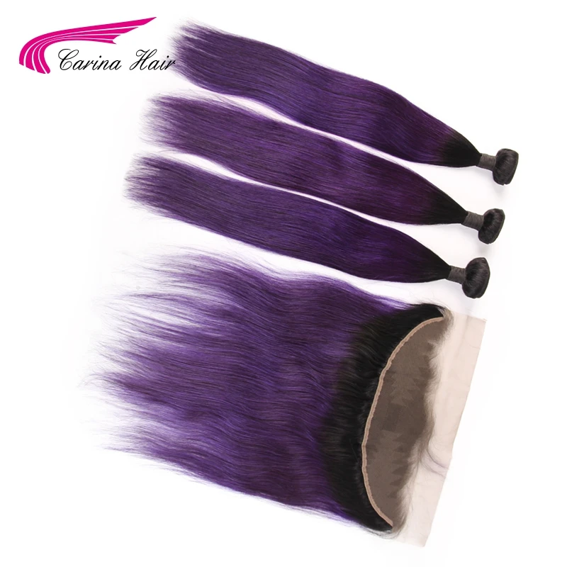 Carina волосы 3 пучка с фронтальным Омбре монгольские прямые 1B фиолетовый цвет