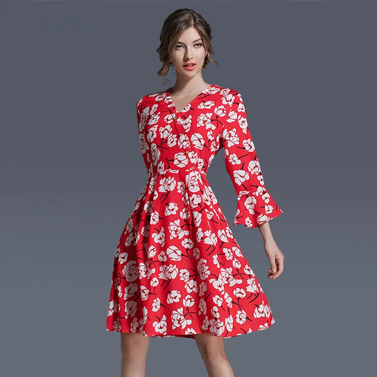 2019 Summer Dress Women Floral Printing Chiffon Beach Female Flare Sleeve Women's Dresses Robe Femme sundress YQ038 | Женская одежда