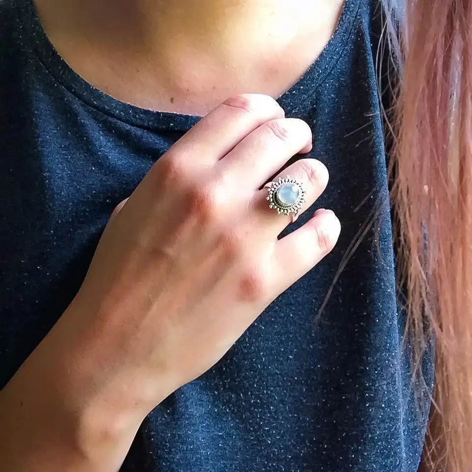 Classic silver color Inlaid Moonstone Ring for women European and American Vintage Retro Thai Silver Jewelry Accessories | Украшения и