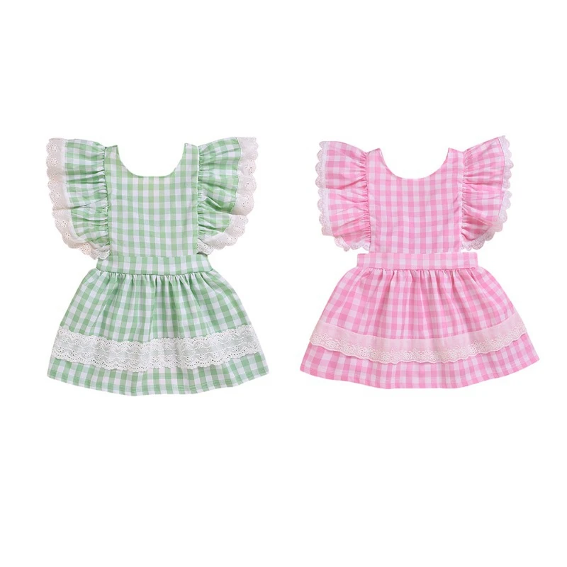 Kids Girls Sleeveless Dress Summer Casual Plaid Pattern Backless Design Costume Baby Children Sundress 0-6Y | Детская одежда и