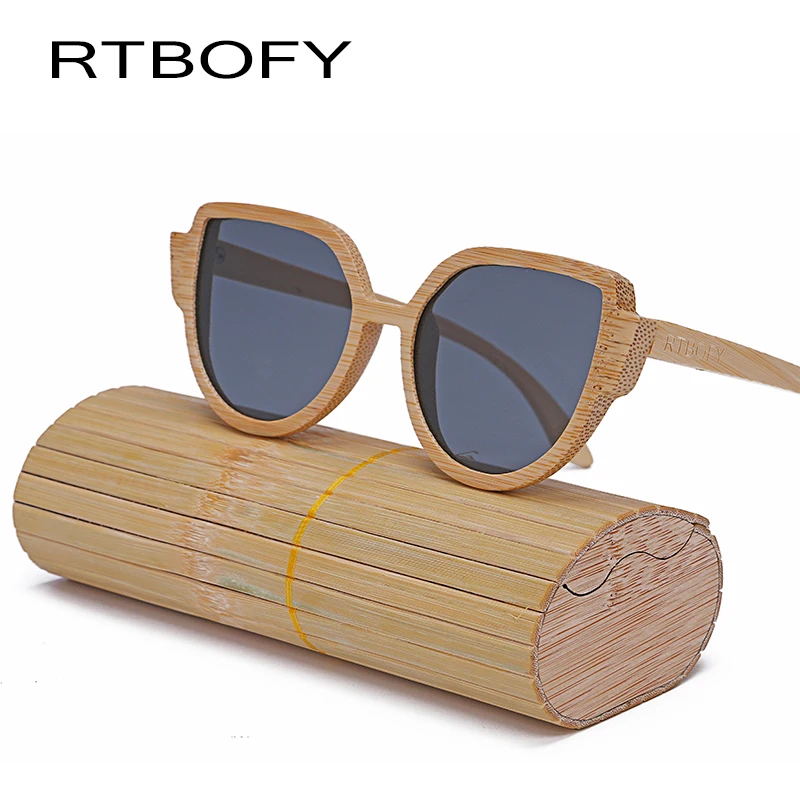 RTBOFUY Деревянные очки солнцезащитные женские 2017 Очки Cat Eye Солнцезащитные Женщины