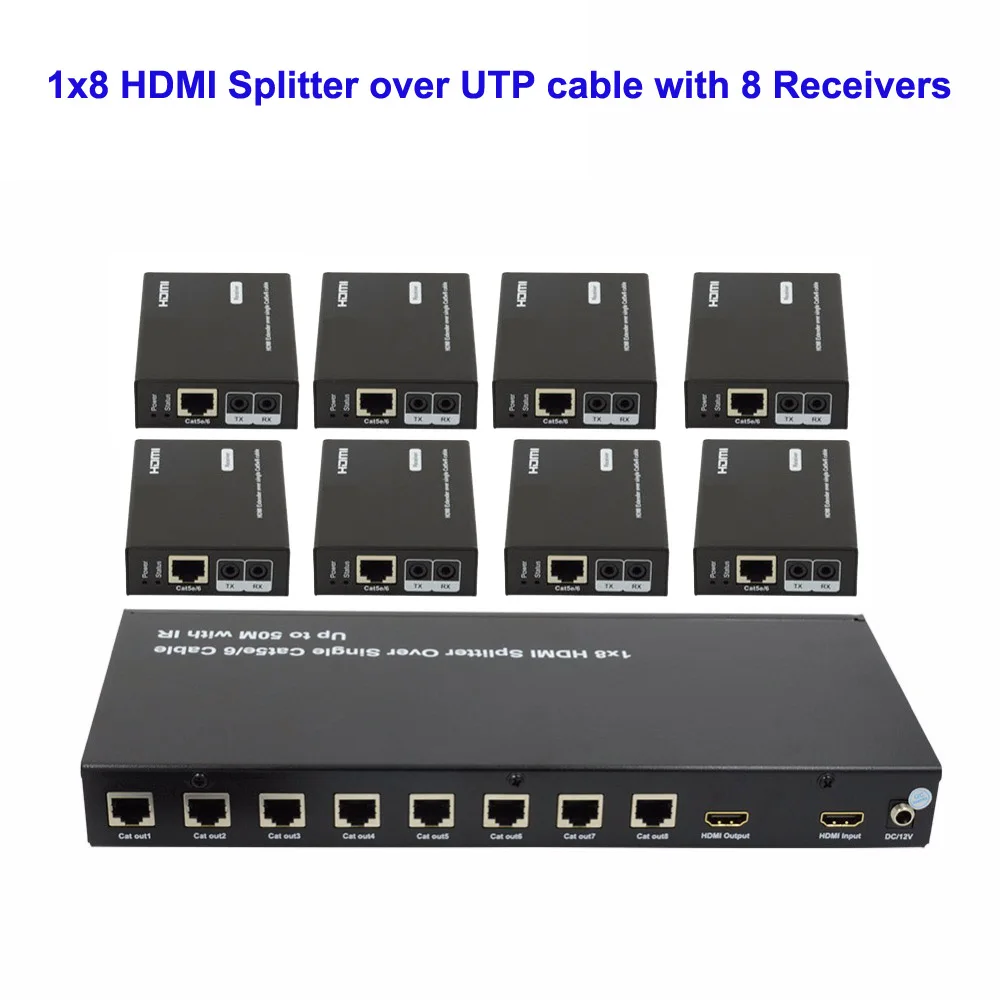 PUZHIJIE PZJ-SPE108 1X8 HDMI сплиттер поддерживает 1080 P 50 M Looping out 3D с 8 приемниками через Cat6/7 кабель для HDTV