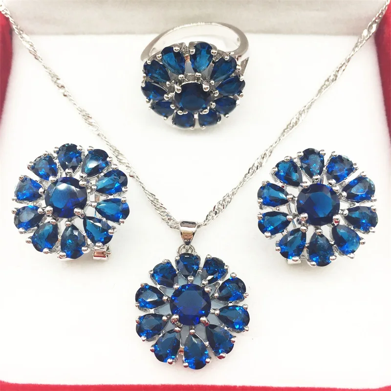 Серебряные Синие Ювелирные наборы Монтана серьги с огромным