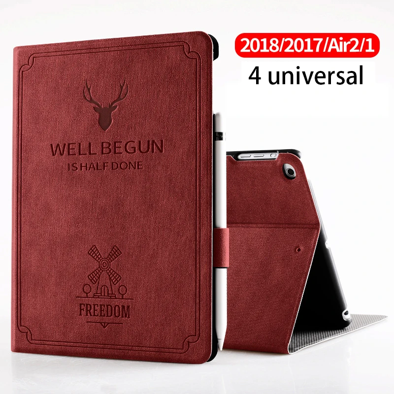 Чехол-карандаш для нового iPad 9,7 дюйма модели Air 1 air 2 Freedom из искусственной кожи, умный чехол-книжка, силиконовый чехол с функцией автоматического пробуждения - Цвет: Wine Red