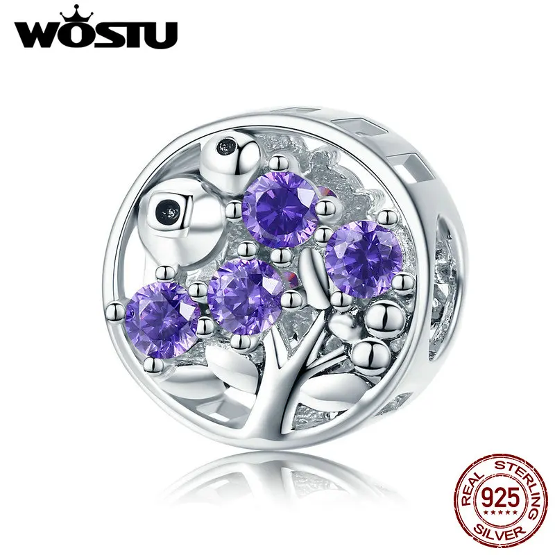 WOSTU 925 пробы Серебряный освежающий Черничный Кристалл бусины Шарм Подходит женский браслет ожерелье хорошее ювелирное изделие подарок FNC015