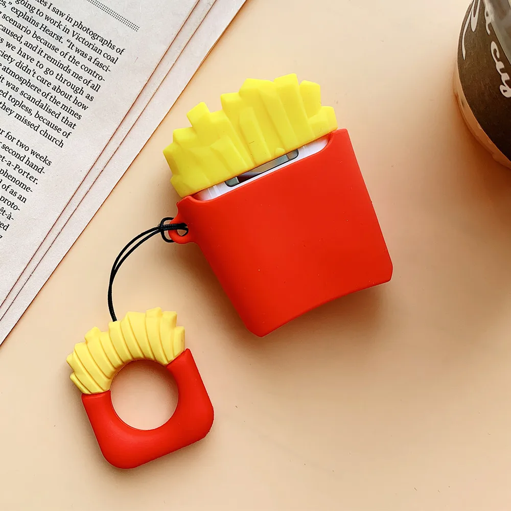 Fashion French fries Popcorn Design Silicone Soft Bluetooth Wireless Earphone Cover For Apple Airpods 1 2 Case With Match Ring |