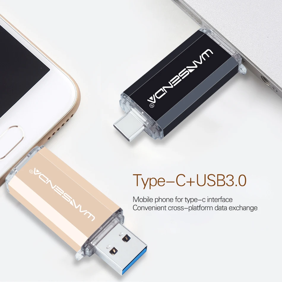 

WANSENDA 2 IN 1 OTG Type-C & USB 3.0 Flash Drive 128GB Pen Drive 16GB 32GB 64GB 256GB 512GB Pendrive High Speed Usb Memory Stick