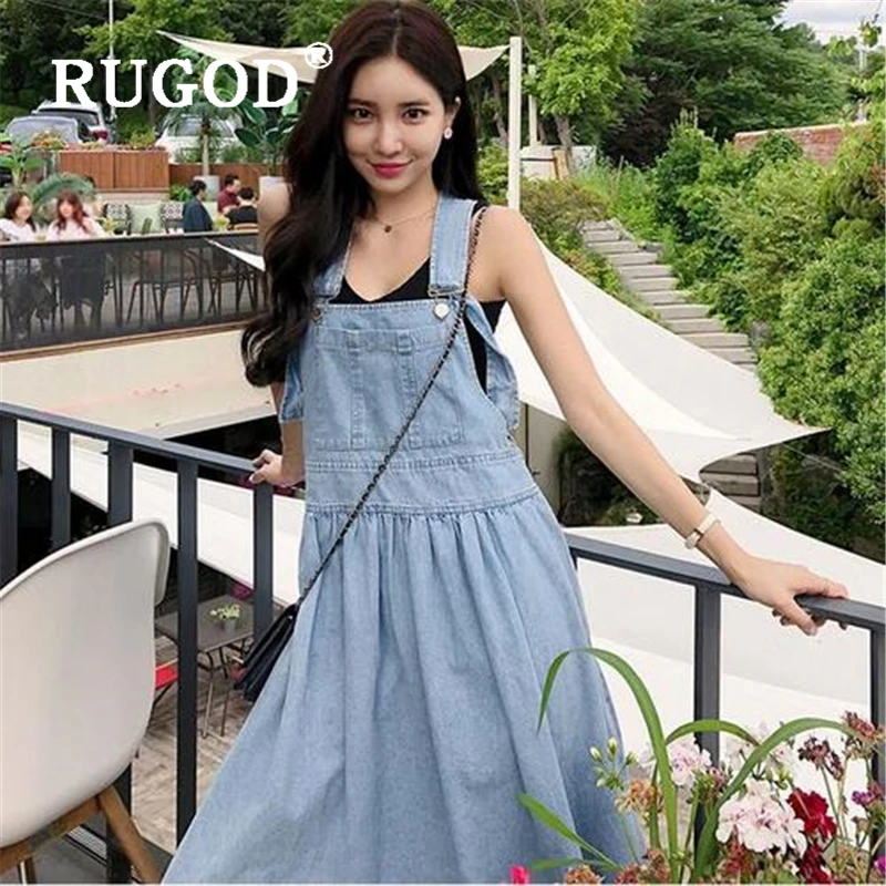 Женское джинсовое платье RUGOD свободное на бретельках элегантное макси