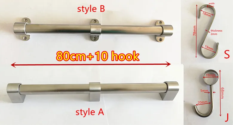 80cm 10 hook Новинка SUS304 кухонная стойка из нержавеющей стали, кухонная полка крюк, сделай сам 30 см-120 см - Цвет: 80cm 10 hook