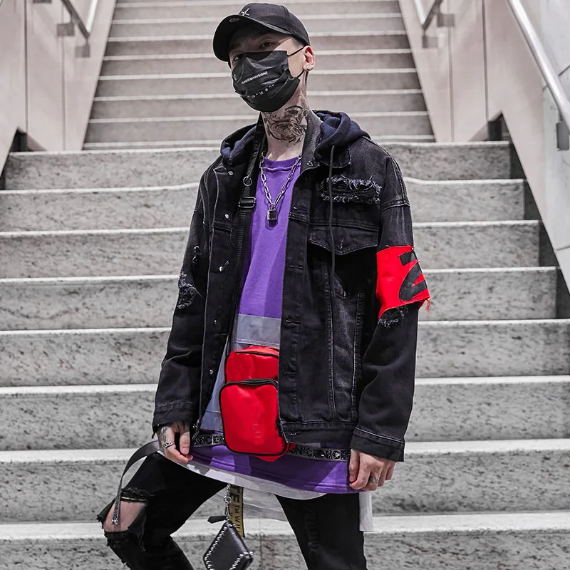 Мужская джинсовая куртка в стиле хип хоп рваные куртки с вышивкой пальто