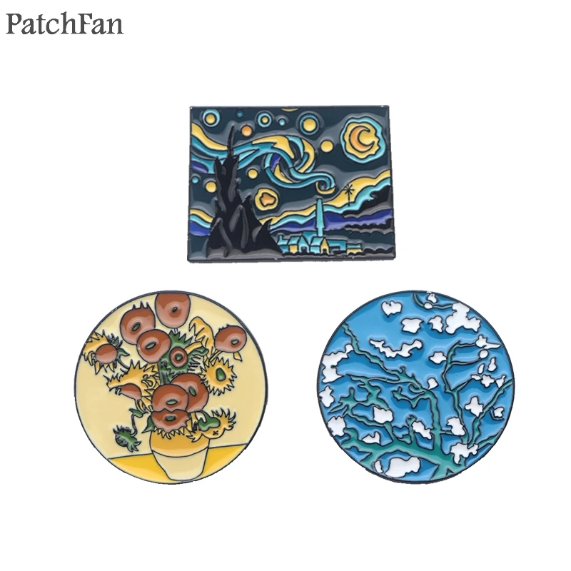 Patchfan Ван Гога подсолнухи звёздное небо цинка забавные шпильки рюкзак одежда