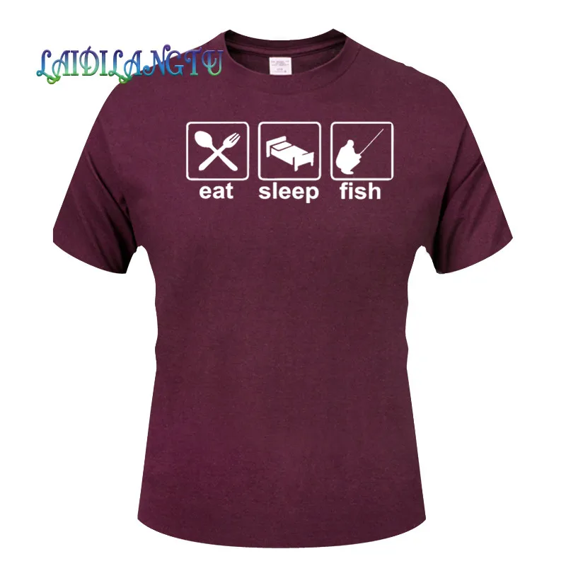 

eat sleep fish New fashion t shirt cotton men T-shirt Design Printing Cotton Top Tees Customized