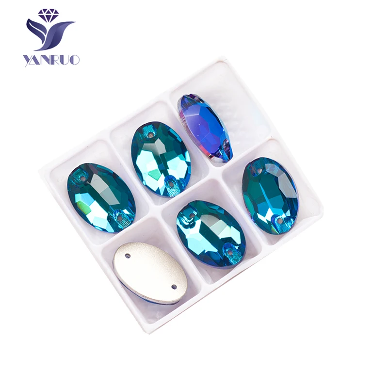 Blue Zircon YANRUO 3210 овальные пришитые камни, стеклянные стразы AAAAA, качественные Стразы для шитья, стразы, аппликация, одежда для платья - Цвет: Blue Zircon