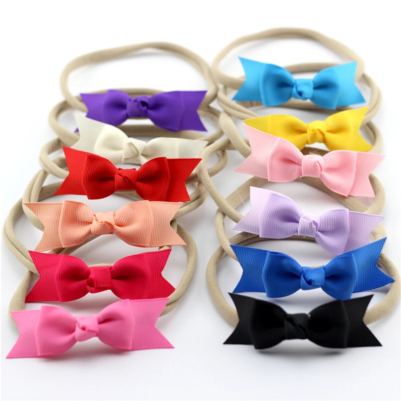 12 шт. лента с бантом Детские аксессуары для волос|nylon elastic headbands|elastic headbandstop knot |