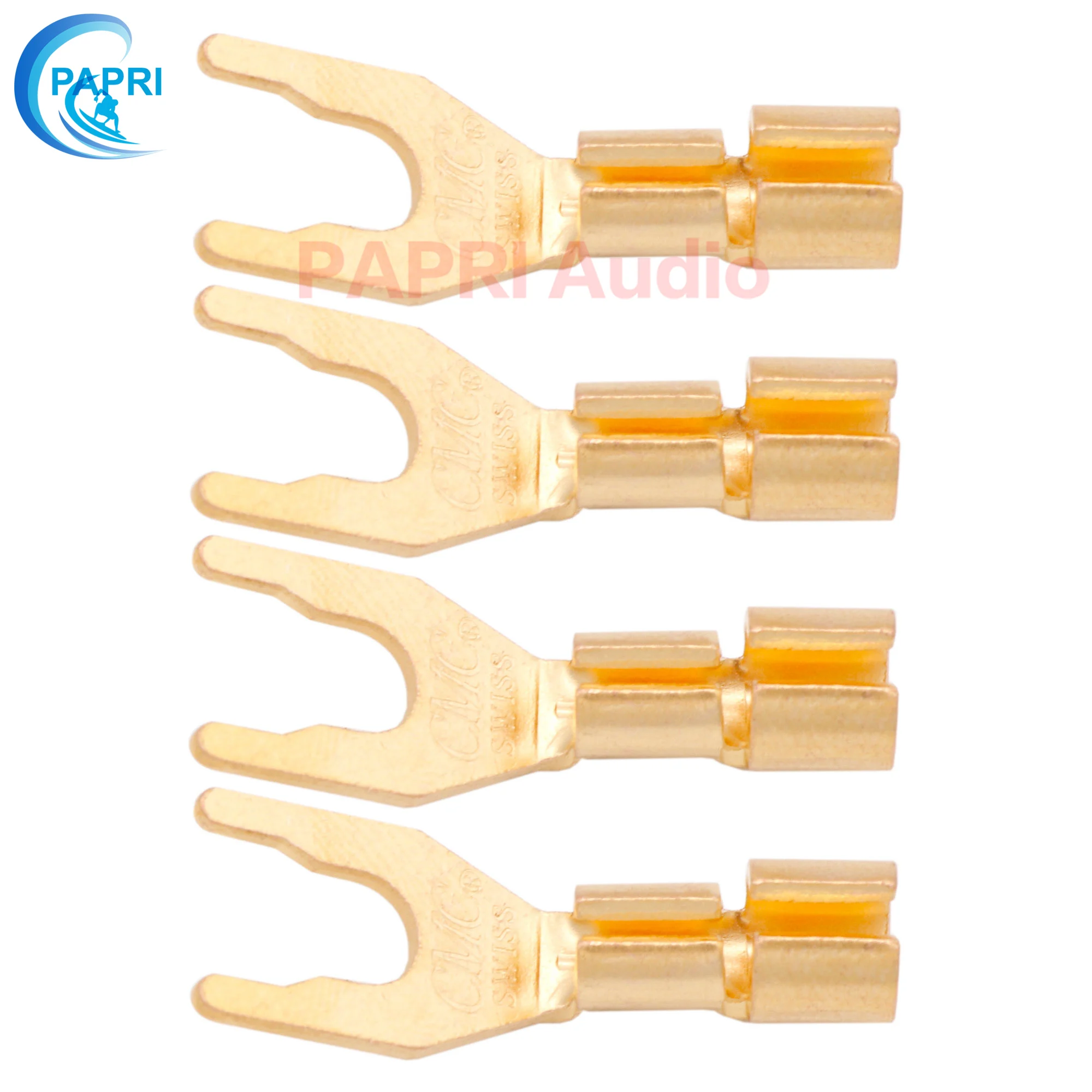 

PAPRI DIY CMC-6005 Fork Plug Hi-End Red Copper Gold Plated Speaker Connector For Audio Amplifier Male Jack Socket 4PCS