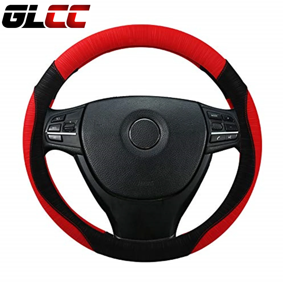 

GLCC 38cm Microfiber Leather Car Steering Wheel Cover Auto Accessories Anti-Slip Steering Wheel Protector Holder