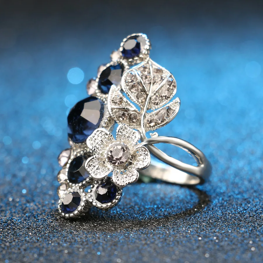 Женские обручальные кольца Kinel винтажные с синим кристаллом и серебряным