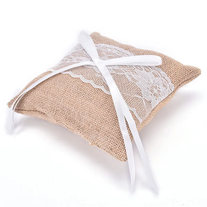 Pillow A 15 X 15 cm Свадебная церемония кольцо Подушка Цветочная корзина кружево Мешковина бант винтажная корзина для хранения для девочек принадлежности для свадебной вечеринки - Цвет: Pillow A 15 X 15 cm