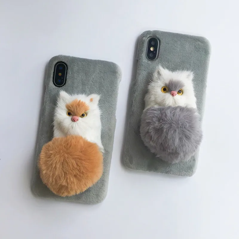 Рождественский милый DIY 3D чехол с кошкой для Xiaomi mi A1 A2 8 8SE mi X2 S Мягкий меховой плюшевый жесткий чехол для телефона Fundas Coque Brand
