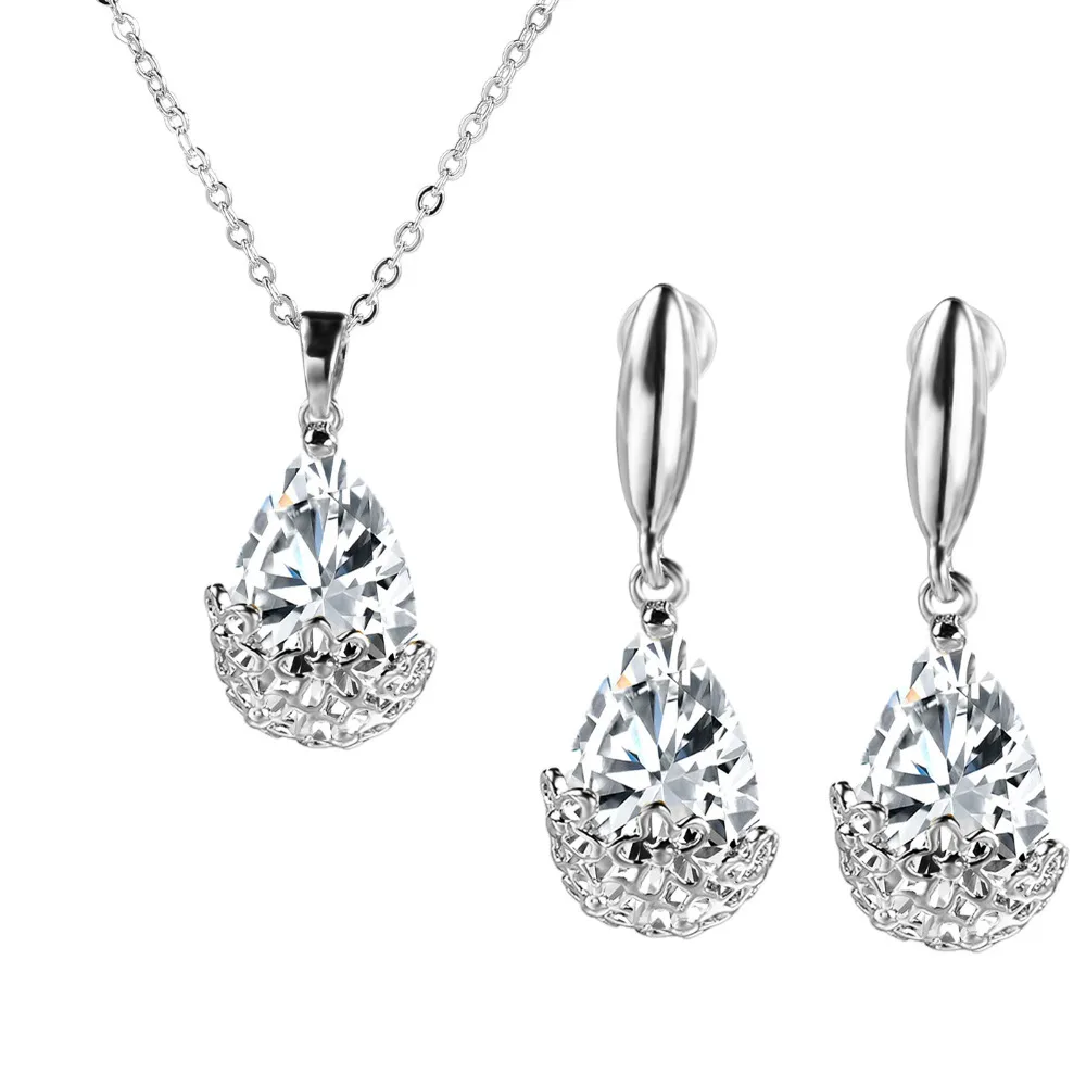 Для женщин Свадебные украшения набор серебряных Цвет модные Цепочки и ожерелья