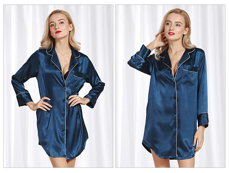 Женские атласные ночные рубашки из искусственного шелка с отложным воротником