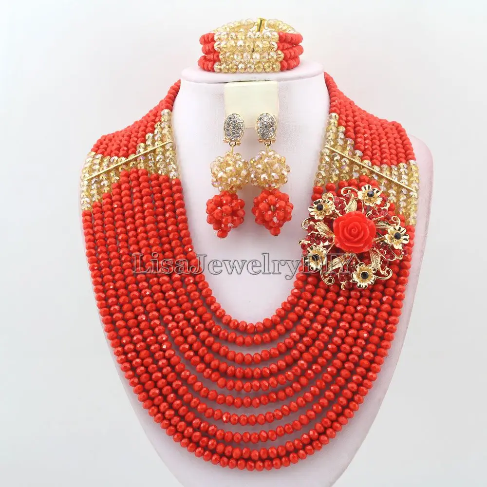 

Fashionable African Beads Jewelry Sets Crystal Beads Jewelry Set Nigerian Wedding Bridal Necklace Jewelry Set HD6527