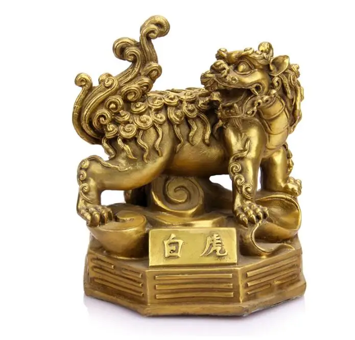 

Chinese Brass Carving White Tiger Fengshui Wealth Decoration Exorcise Evil Spirits Animal Statue