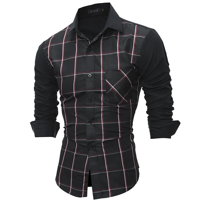 Рубашка в шахматную клетку Мужская модная повседневная сорочка кроя Slim Fit стиле