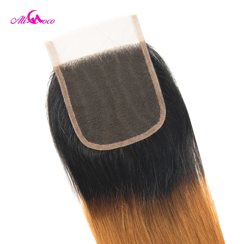 Али Коко бразильские прямые 4*4 Кружева Закрытие 1B/30 человеческих волос с волосами младенца 8-22 дюймов швейцарская шнуровка remy волос