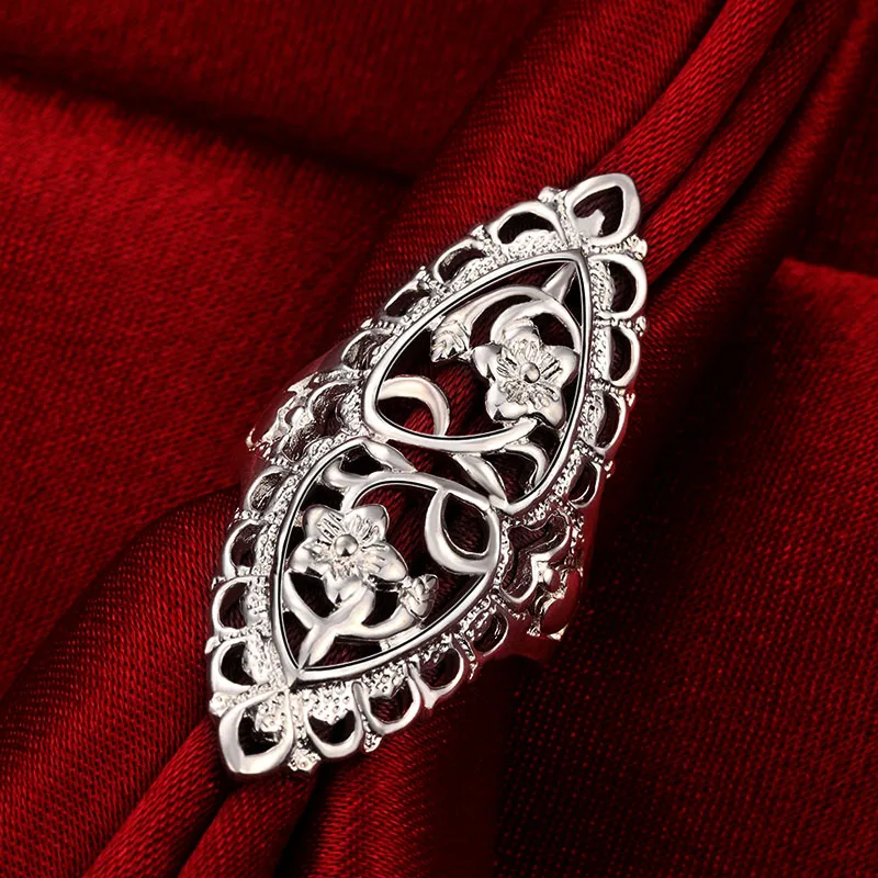 Классическое открытое резное большое кольцо с цветами для женщин винтажное