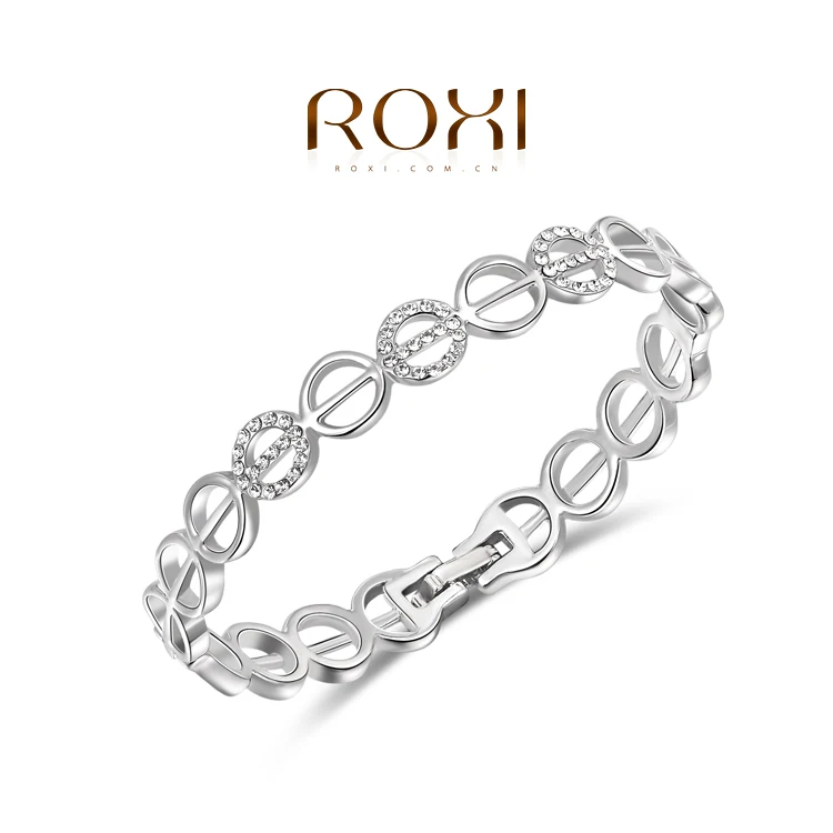White Gold Браслеты и браслеты ROXI для женщин, браслет с австрийскими кристаллами и кругами, розовое золото/серебро, классические браслеты pulseira feminina - Окраска металла: White Gold