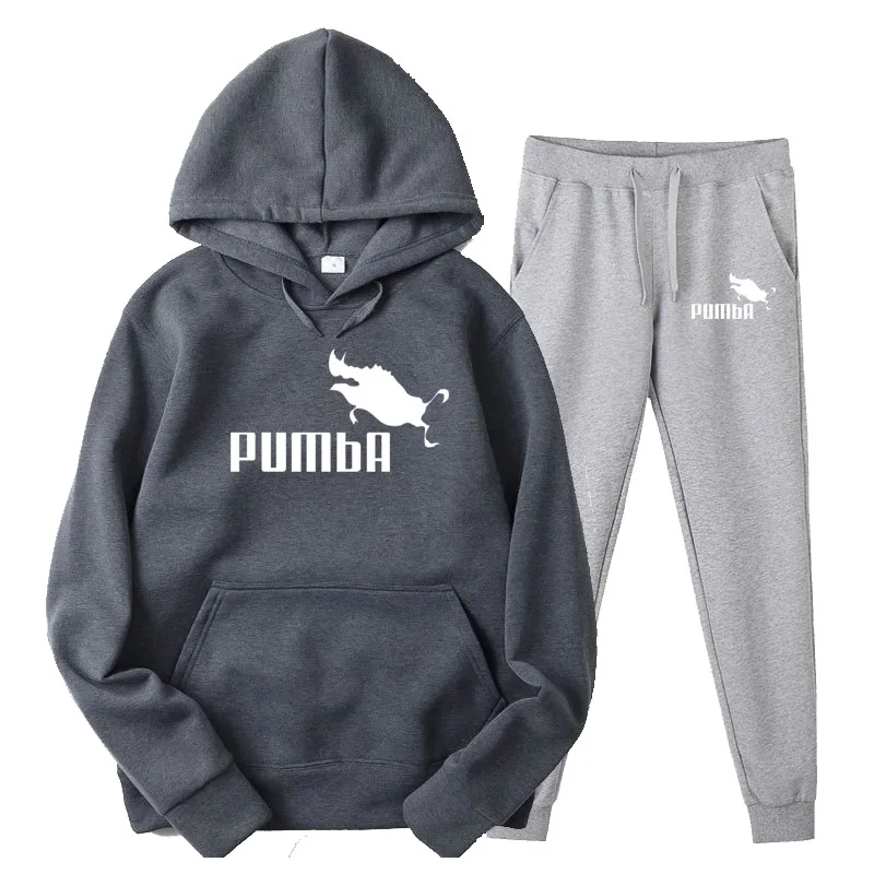 Dark grey 1 Новая мода Pumba(Пумба) свитер с капюшоном Для мужчин/Для женщин толстовки с капюшоном для девочек+ спортивные штаны, костюмы осень-зима флисовый пуловер с капюшоном - Цвет: Dark grey 1
