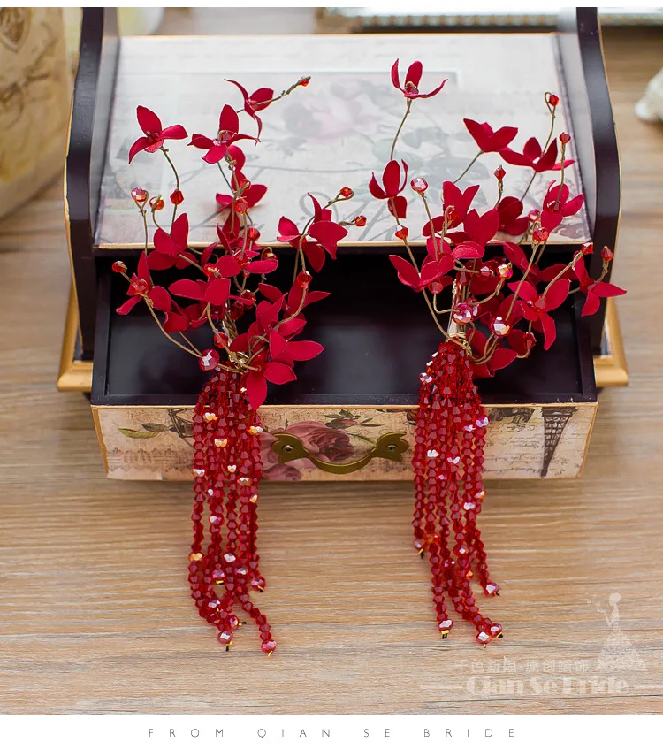 1 пара новых красных цветочных бусин кисточка заколка для невесты украшения