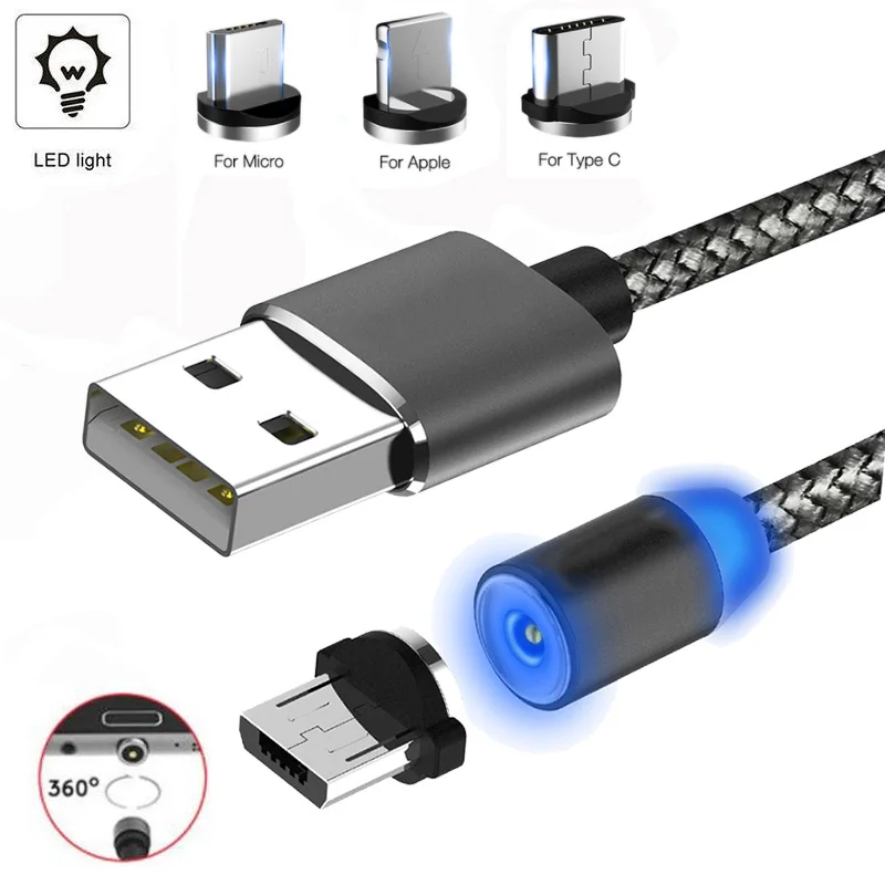 Сильный магнитный зарядный кабель для samsung S7 S8 Micro usb type C Магнитный usb зарядный кабель для iPhone 6 7 8 Магнитный кабель 3 в 1
