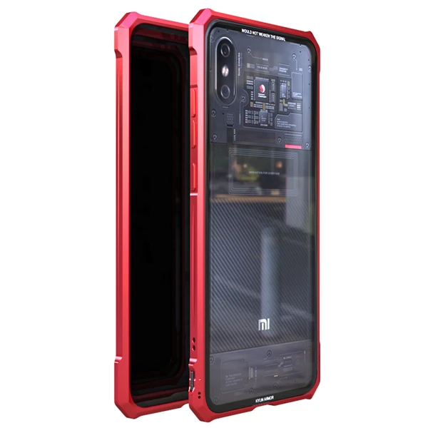 Красный OMEVE для Xiaomi mi 8 Pro Чехол mi 8 Explorer чехол металлический сплав рамка Прозрачный Закаленное стекло задняя крышка бампер для mi 8 Pro Funda - Цвет: Красный