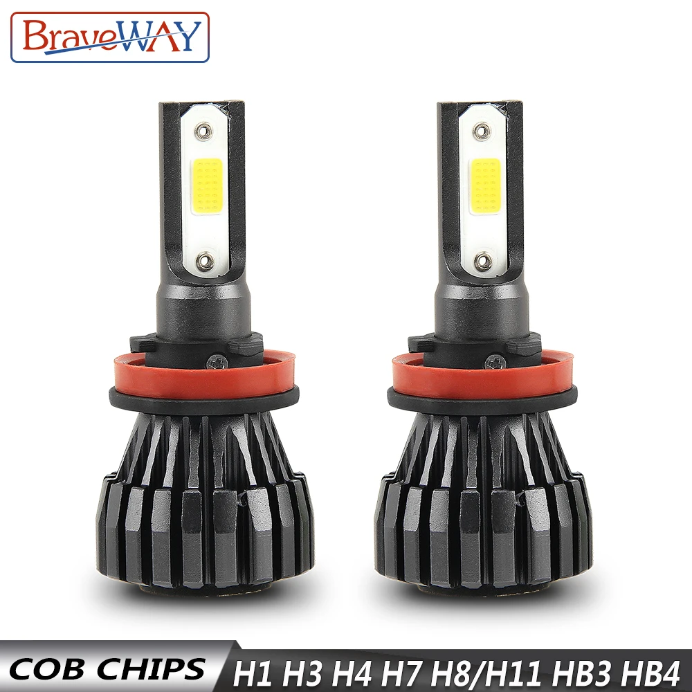 Braveway 12V Автомобильные фары H7 светодиодный лампы H11 H4 H1 H8 H9 HB3 HB4 9006 H3 светодиодный лампы