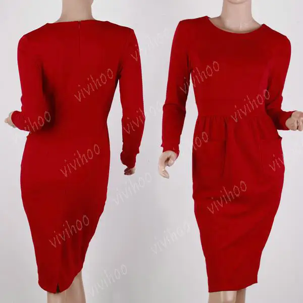 Новинка современные женщины стиль . длинный рукав круглый воротник платье с