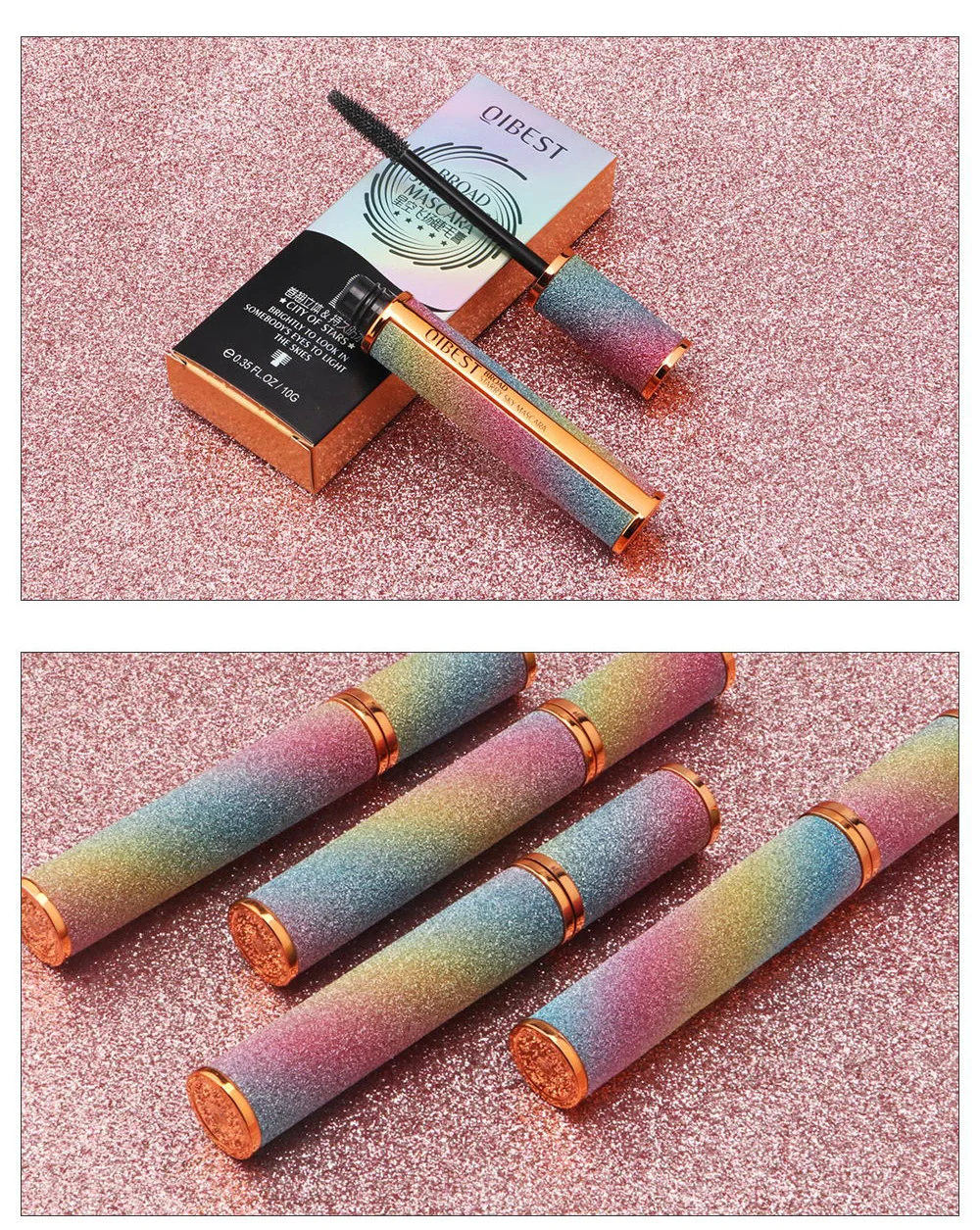 QIBEST 4D шелковое волокно Тушь для ресниц Крем Romatpretty водостойкая стойкая локон черный толстый наращивание ресниц звездное небо TSLM1