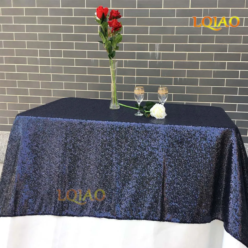 120x200 см прямоугольник ручной работы скатерти с пайетками ткани Обложка со стразами свадебная скатерть стол вечерние Новогоднее украшение-бирюзовый - Цвет: Navy Blue