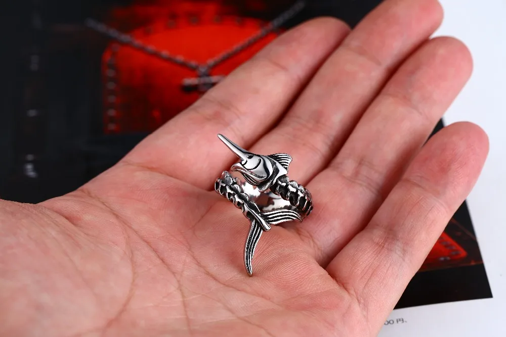 Байер 316L нержавеющая сталь Трендовое животное рыба кольцо уникальный пистолет кость ювелирные изделия подарок дропшиппинг